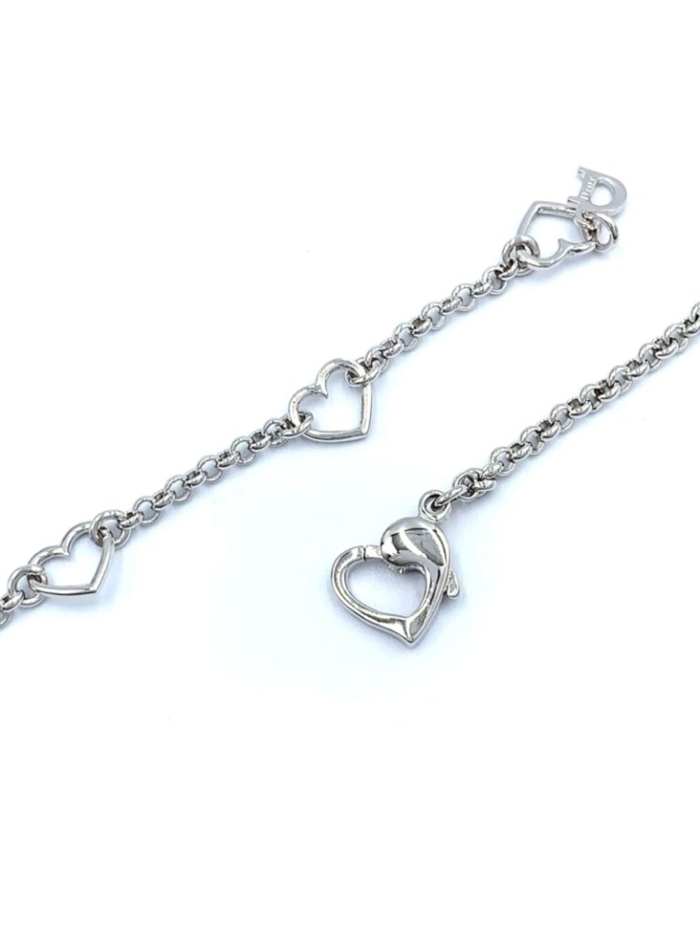 ★SOLD★ Dior Logo Heart Metal Line Stone Silver Necklace - Picture 8 of 12